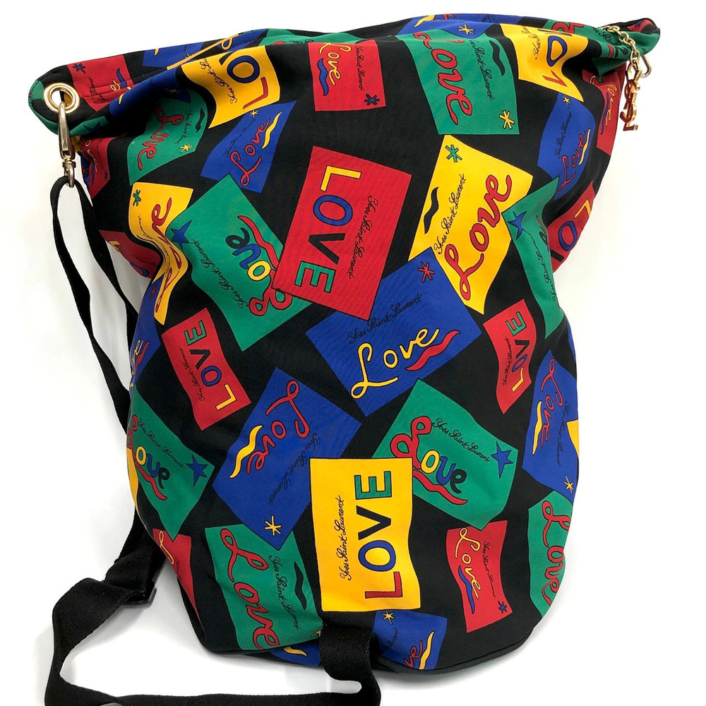 Saint Laurent Drawstring Love Multicolor Near Leather Shoulder Bag Black